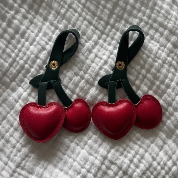 Cherry Vegan Leather Bag Charm - Picture 2 of 2